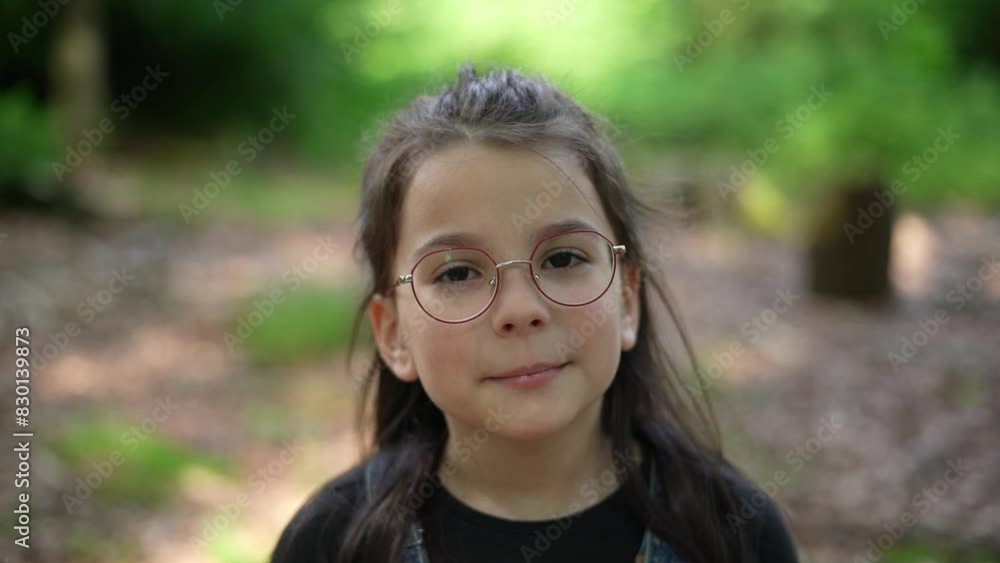 Slow motion video of a cute little girl with glasses in a summer forest Slow motion video of a cute little girl with glasses in a summer forest