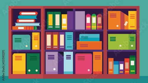 A set of colorful locker shelves are neatly stacked inside creating a more organized and efficient space for school supplies.. Vector illustration