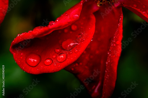 red flower petals with water drops