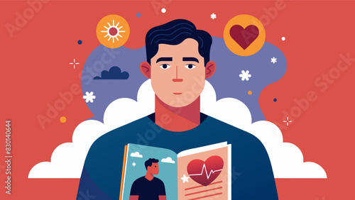 A popular mens magazine featuring articles on mental health and selflove emphasizing that caring for ones inner self is just as important as physical appearance.. Vector illustration