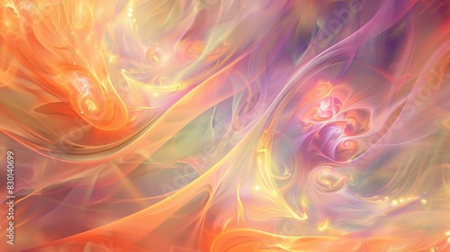 Dynamic abstract with oranges purples and greens botanical elements wallpaper