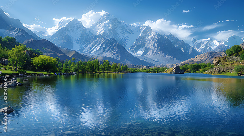 aweinspiring image of Skardu Valley serene lake lush valley snowcapped peak GilgitBaltistan valley's pristine beauty tranquil atmosphere make popular destination trekking mountaineering outdoor advent aweinspiring image of Skardu Valley serene lake lush valley snowcapped peak GilgitBaltistan valley's pristine beauty tranquil atmosphere make popular destination trekking mountaineering outdoor advent