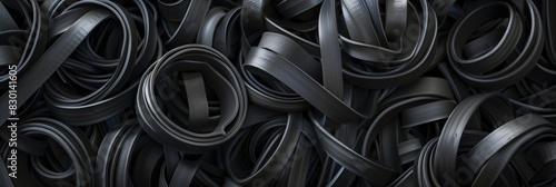 High-resolution image of a large collection of black rubber strips layered together photo