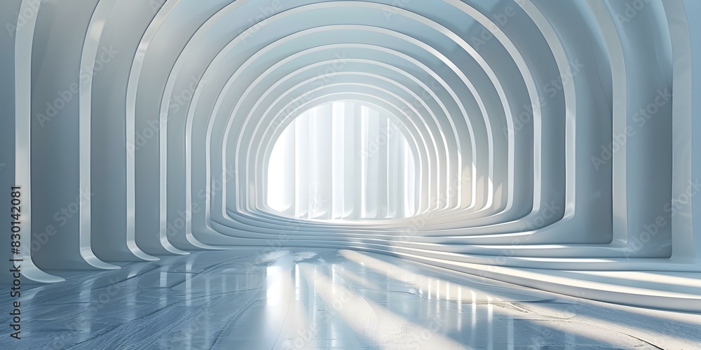 Naklejka premium Futuristic tunnel with smooth concrete walls and curved ceiling