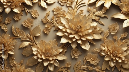 Ornate gold texture, Japanese floral patterns © Hashim