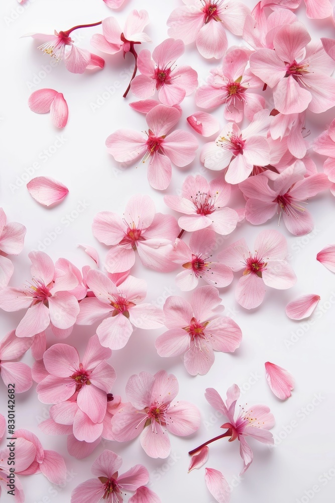 Beautiful Pink Cherry Blossom Petals on White Background