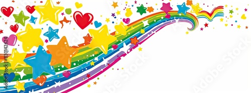 Burst of Pride: Colorful Hearts, Stars, and Rainbows Scattered with Abundant Copy Space Illustration