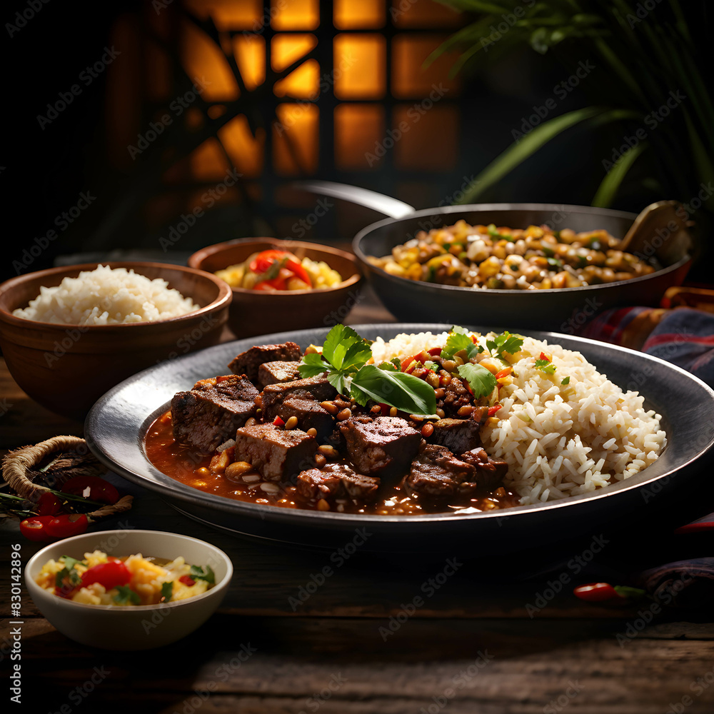 A dish with beans and rice traditional Brazilian food.. A dish with beans and rice traditional Brazilian food..