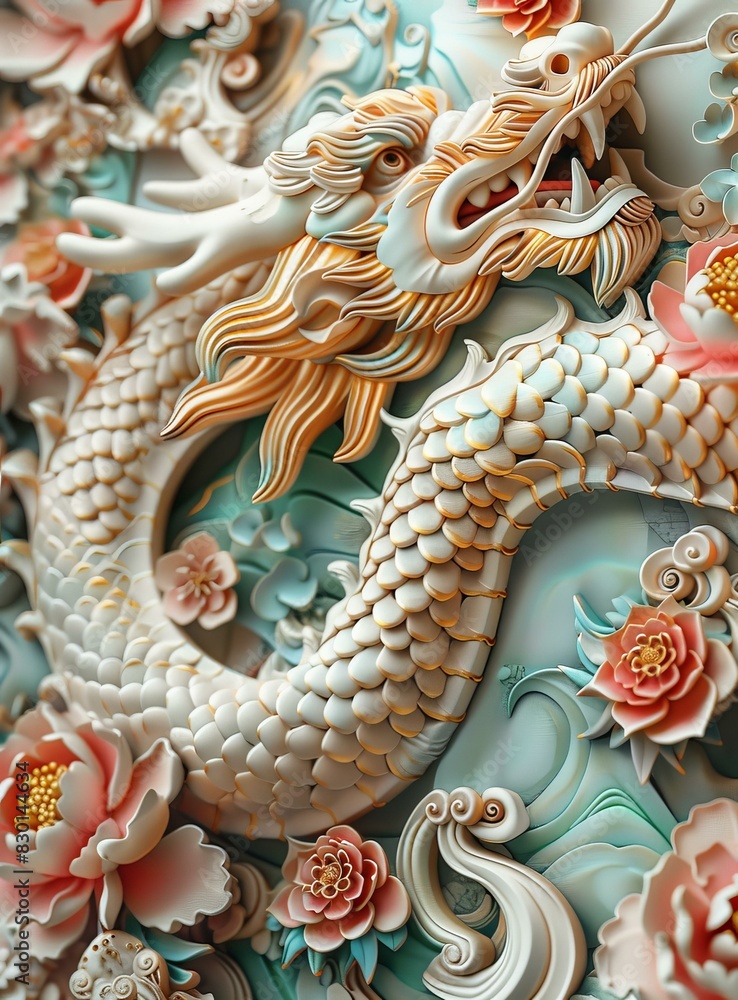 3D Relief Sculpture of the Chinese Dragon 3D Relief Sculpture of the Chinese Dragon