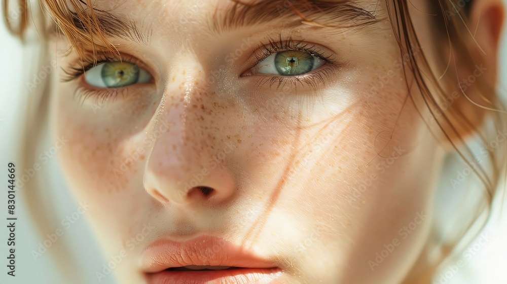 Fototapeta premium close-up of smooth face skin, highlighted by bright, even lighting