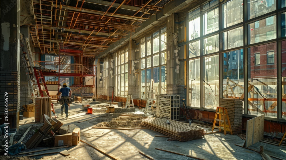 The construction site transforms as workers pour concrete, install windows, and lay bricks, bringing the architectural vision to life. The construction site transforms as workers pour concrete, install windows, and lay bricks, bringing the architectural vision to life.