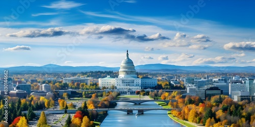 Iconic Panoramic View of Washington DC's Capitol Building - A Landmark of the USA's Capital City. Concept Landmark Photography, Capitol Building, Washington DC, Panoramic View, USA Capital City