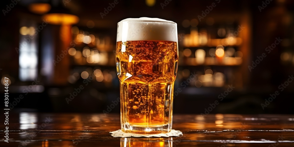 Cold Beer in Glass: A Close-Up in Dimly Lit Pub Setting. Concept Close-Up Photography, Dimly Lit Pub Setting, Beer in Glass, Cold Beverage, Refreshing Drink Cold Beer in Glass: A Close-Up in Dimly Lit Pub Setting. Concept Close-Up Photography, Dimly Lit Pub Setting, Beer in Glass, Cold Beverage, Refreshing Drink