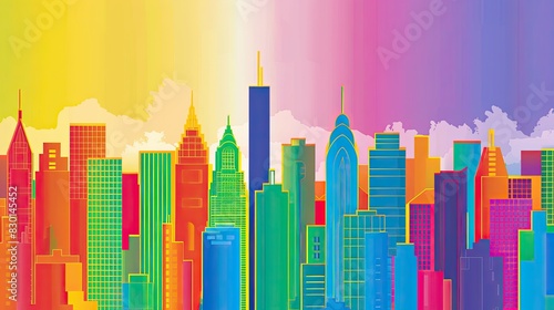 Diverse City Pride  LGBTQ  Symbols Infused in Urban Skyline with Copy Space - Inclusive Pride Illustration Concept