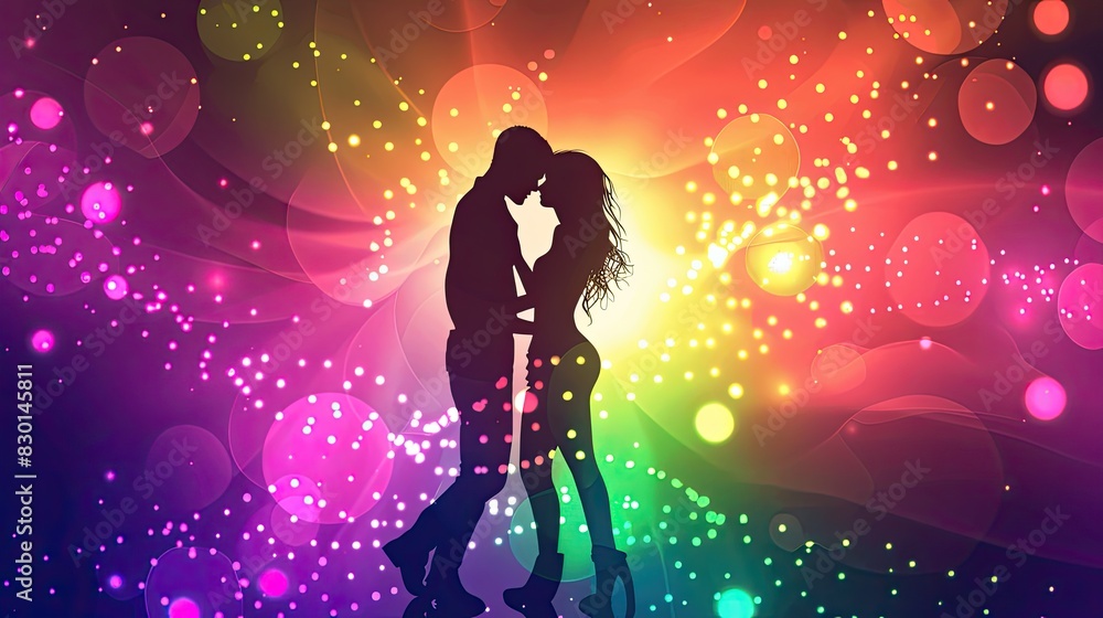 Electric Nights - Joyful Pride Festival Illustration with romantic gestures and Colorful Lights and Copy Space