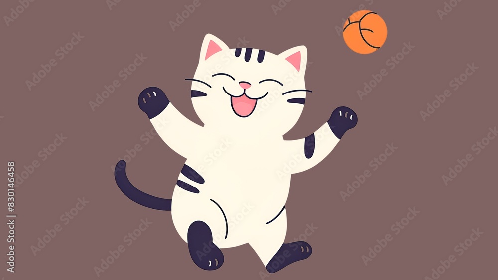 Cute and happy cat playing with ball