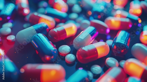 Colorful medicine tablets antibiotic pills background illustration generated by AI