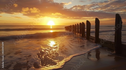 Sunrise by the beach groyne photo
