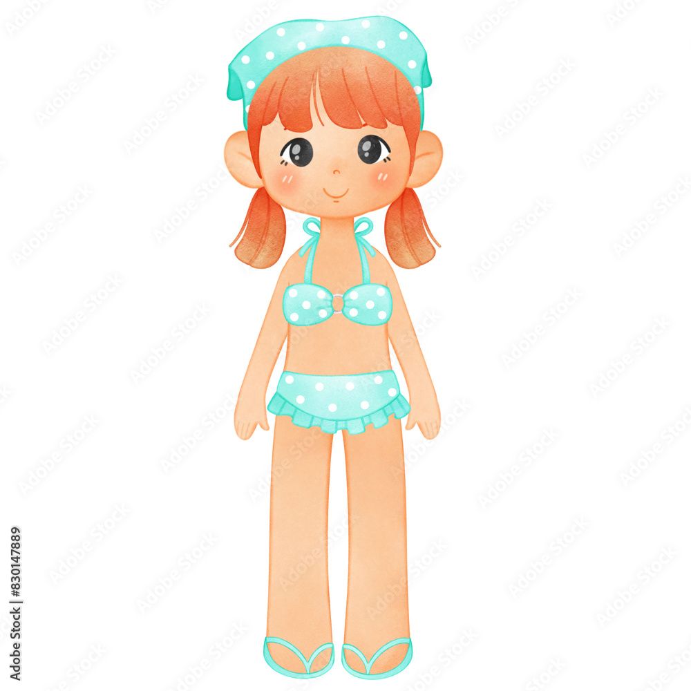 Little Girl in Swimsuit, Summer Illustration, Summertime Clipart Hand Drawn Little Girl in Swimsuit, Summer Illustration, Summertime Clipart Hand Drawn