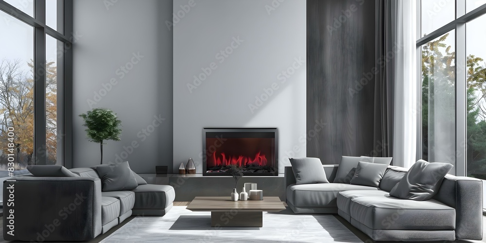 Modern home decor featuring cozy seating around a contemporary electric fireplace. Concept Modern Home Decor, Cozy Seating, Contemporary Fireplace, Electric Fireplace, Interior Design Modern home decor featuring cozy seating around a contemporary electric fireplace. Concept Modern Home Decor, Cozy Seating, Contemporary Fireplace, Electric Fireplace, Interior Design