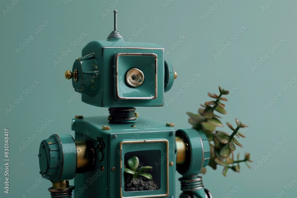 A robot is holding a plant in its hand A robot is holding a plant in its hand
