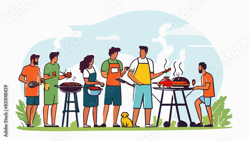 Group of friends grilling at a barbecue vector illustration