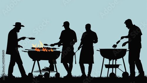 Silhouette of people enjoying a barbecue vector illustration