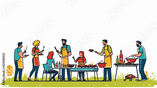 Outdoor barbecue gathering with people vector illustration