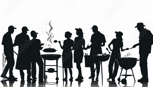 Group of people having a barbecue silhouette