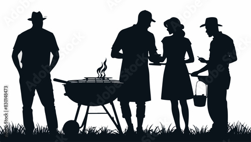 Barbecue celebration with friends silhouette vector