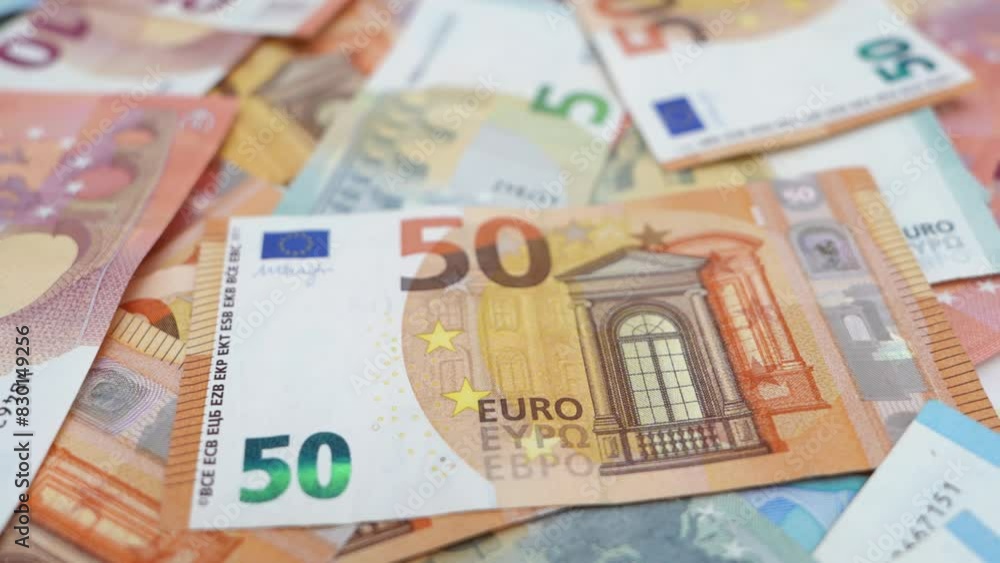 Assorted Euro Banknotes Spread Out in Real Time Assorted Euro Banknotes Spread Out in Real Time