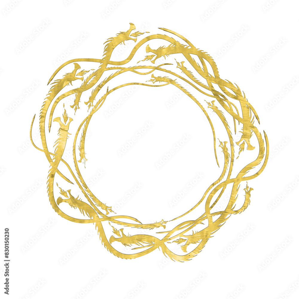 Golden dragon design in a circular ornamental pattern Golden dragon design in a circular ornamental pattern