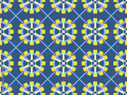 Seamless pattern of gears in steampunk and atompunk style. Jagged details, geometric shapes. Design for wallpapers, banners and posters. Vector illustration