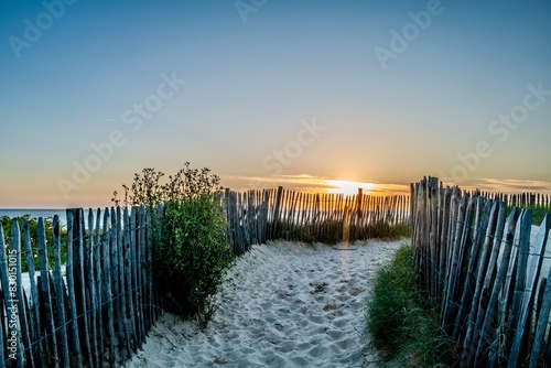 Beach with sunset at Capbreton France photo