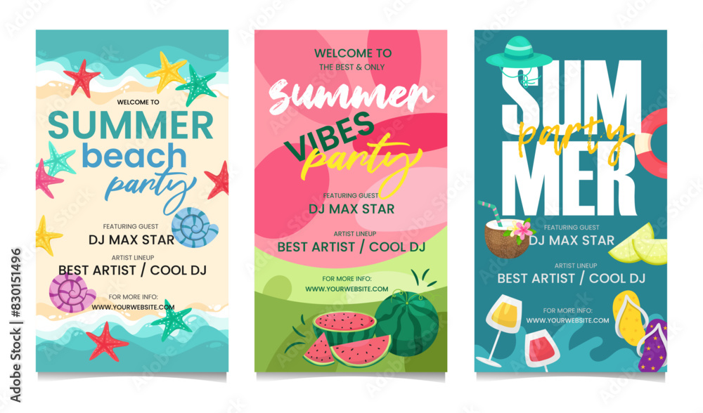 Naklejka premium summer party poster set vector illustration