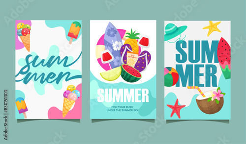 hello summer poster Vector set of colourful social media poster design templates, backgrounds 