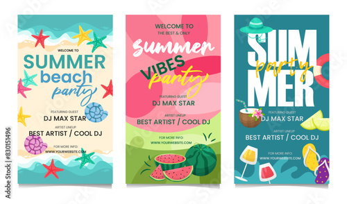 summer party poster set vector illustration