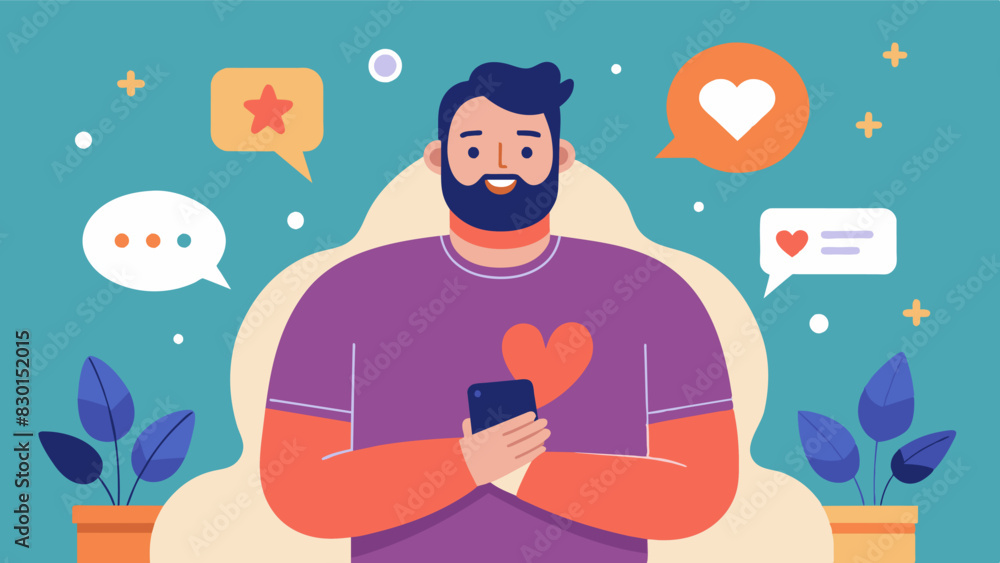 A social media post from a man sharing his body image struggles and journey towards selflove inspiring others to do the same and break toxic beauty standards.. Vector illustration A social media post from a man sharing his body image struggles and journey towards selflove inspiring others to do the same and break toxic beauty standards.. Vector illustration