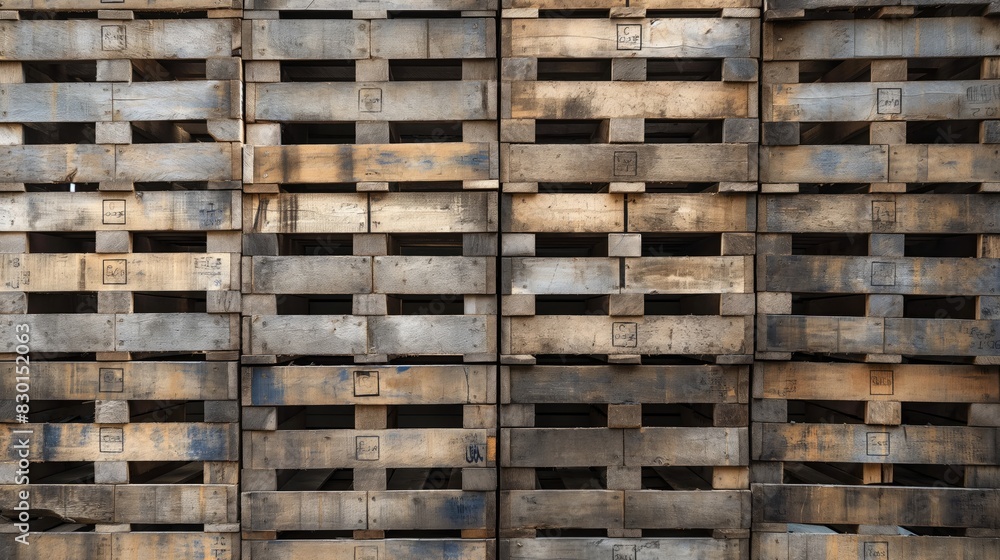 Stacked wooden pallets, background Stacked wooden pallets, background