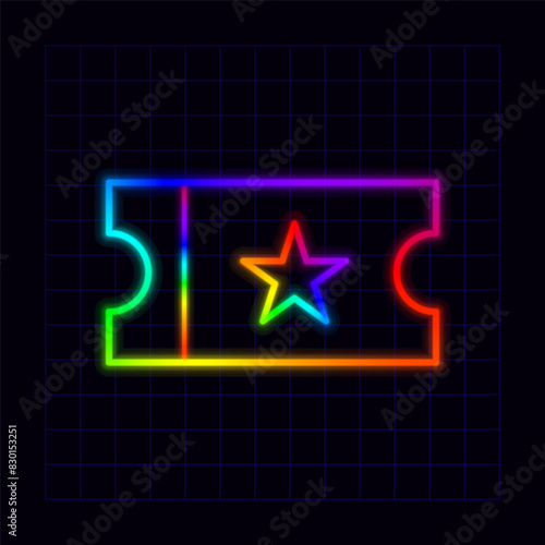 Ticket access icon, neon rainbow visuals, gradient mesh graphics, glowing colorful aesthetic.