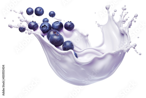 Blueberries  with milk or yogurt splash photo