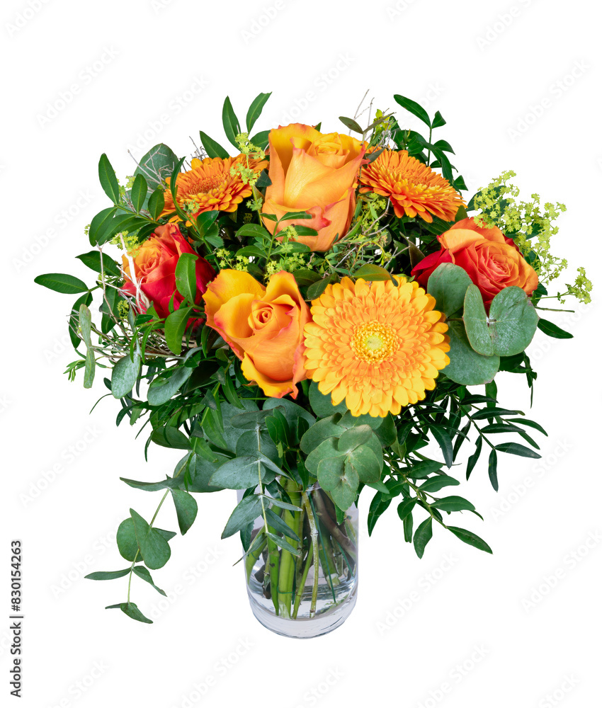 Isolated flower arrangement in a glass vase