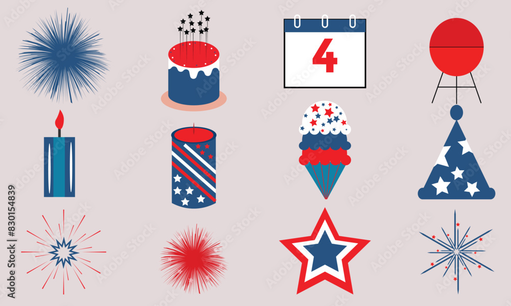 Vector Collection of 4th of July Items, 4th of July, Independence Day of the USA , flat style icon set. Vector Collection of 4th of July Items, 4th of July, Independence Day of the USA , flat style icon set.