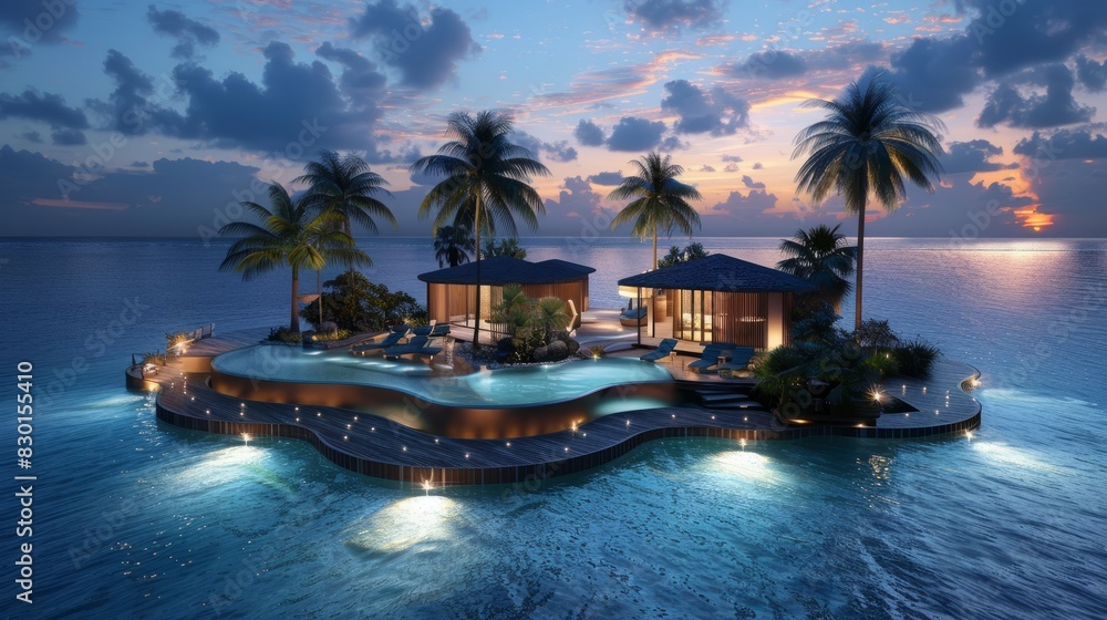 Obraz premium luxus island resort, luxus resort, island, island resort, luxus spa, beautiful hotel with pool, island resort with pool