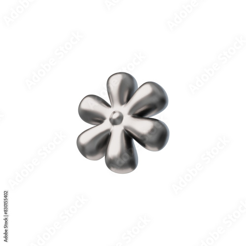 Vector 3D icon shape of a flower made of metallic on a white background.