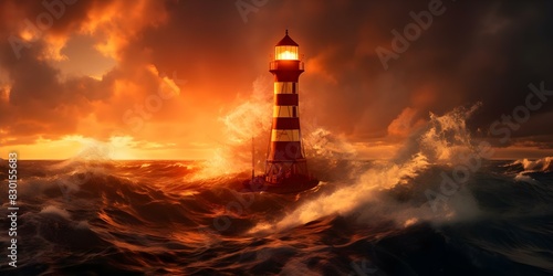 Lighthouse Uses Emergency Flares to Signal for Help in Maritime Emergencies. Concept Maritime Emergencies, Lighthouse Pathways, Emergency Flares, Search and Rescue Operations photo