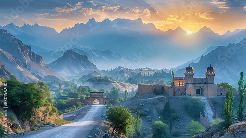 captivating image of Khyber Pass ancient history strategic importance historic trade route military stronghold connecting South Asia Central Asia pas nestled amidst rugged mountain of Khyber Pakhtunkh photo