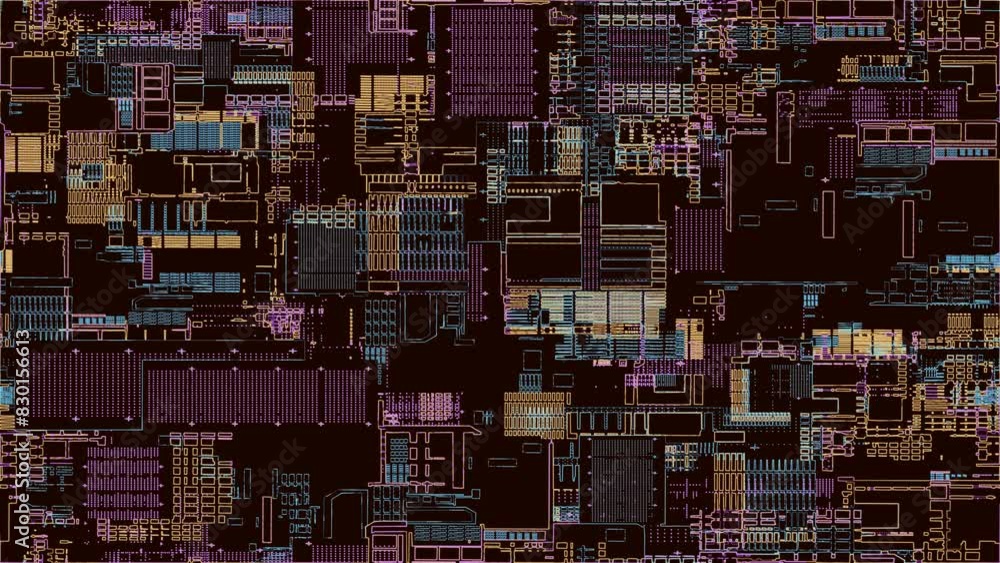 Printed circuit board. Visualization of advanced technology concept: PCB processor microchip, digitization of neural networks and cloud computing. Digital lines transmit data. 4K animation. Printed circuit board. Visualization of advanced technology concept: PCB processor microchip, digitization of neural networks and cloud computing. Digital lines transmit data. 4K animation.