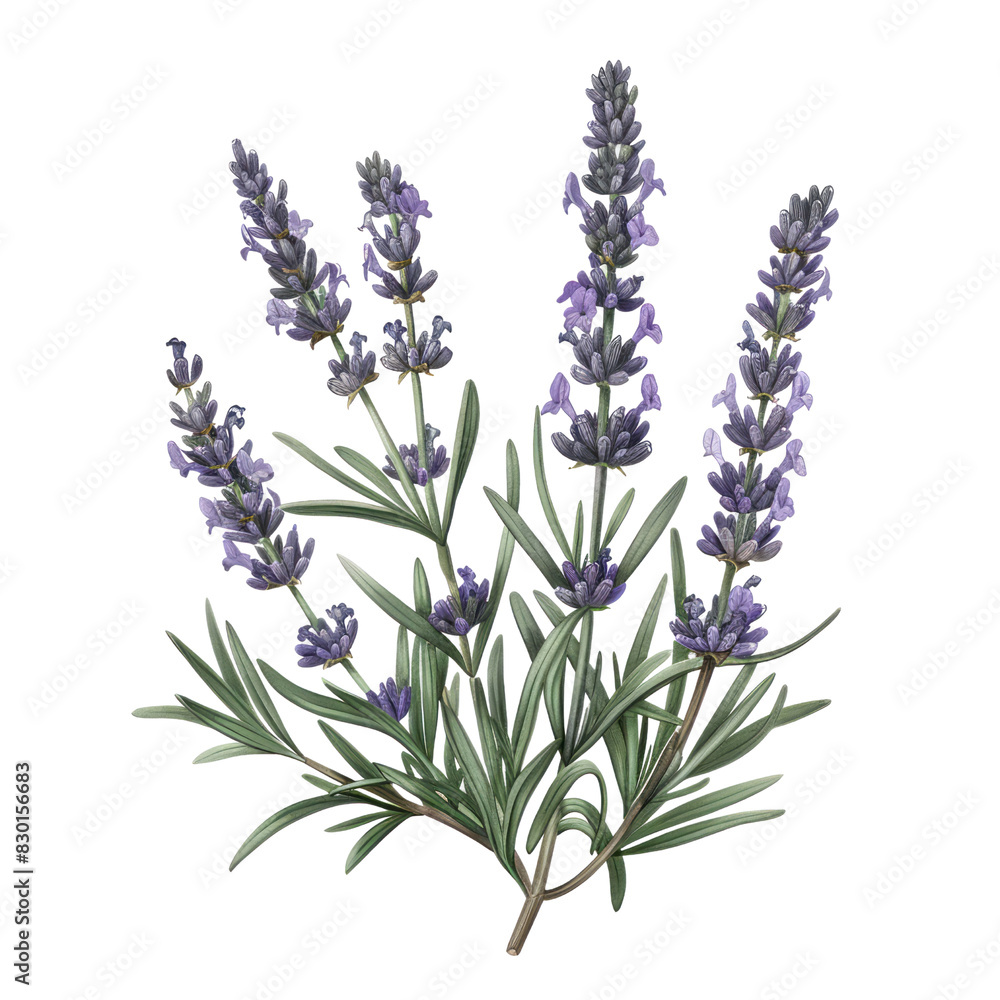 Obraz premium A close-up of fragrant lavender flowers in full bloom, isolated on a white background