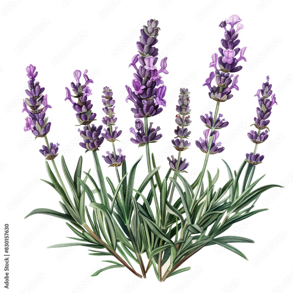 Fototapeta premium A bunch of purple lavender flowers isolated on a white background